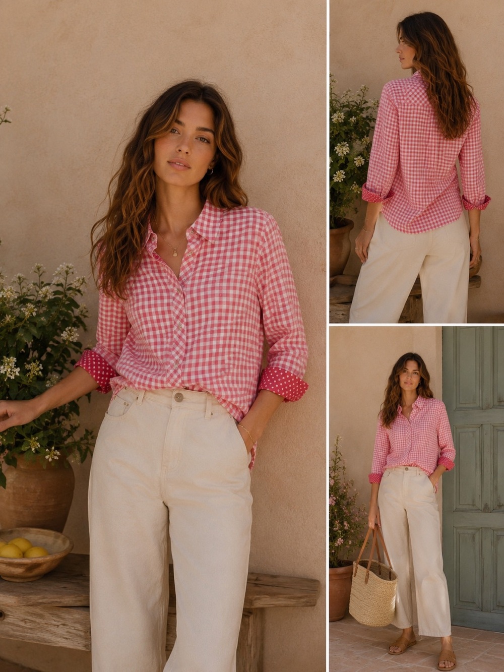 Gingham Button Down Pink Talbots Modern Classic Shirt  Small Petite